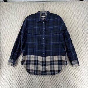 Rag & Bone Top Birdie Plaid Button Down Shirt Long Sleeve Blue Tan Gray Size LG